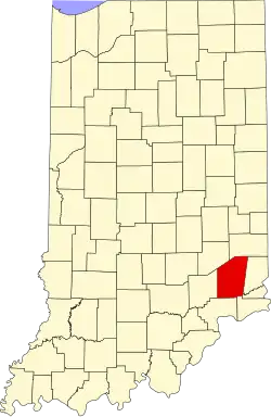 Map of Indiana highlighting Ripley County