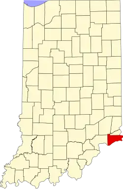 Map of Indiana highlighting Switzerland County