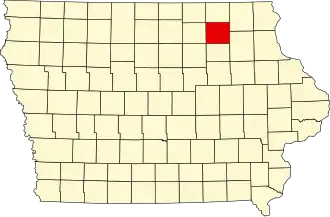 Map of Iowa highlighting Chickasaw County