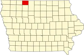 Map of Iowa highlighting Emmet County