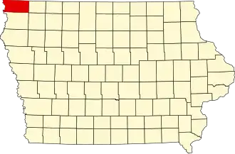 Map of Iowa highlighting Lyon County