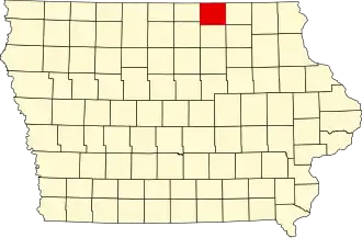 Map of Iowa highlighting Mitchell County