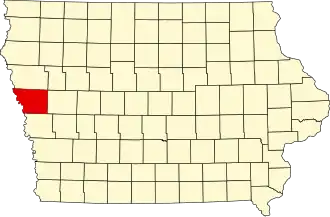 Map of Iowa highlighting Monona County