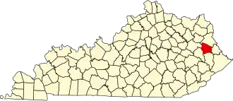 Map of Kentucky highlighting Johnson County