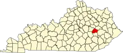 Map of Kentucky highlighting Lee County