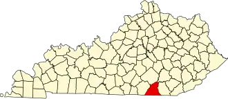 Map of Kentucky highlighting McCreary County