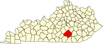 Map of Kentucky highlighting Pulaski County