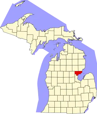 Map of Michigan highlighting Arenac County