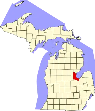 Map of Michigan highlighting Bay County