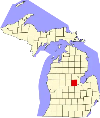 Map of Michigan highlighting Midland County