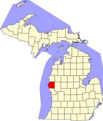 Map of Michigan highlighting Oceana County