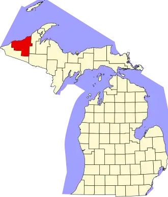 Map of Michigan highlighting Ontonagon County