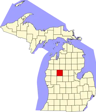 Map of Michigan highlighting Osceola County