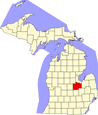 Map of Michigan highlighting Saginaw County