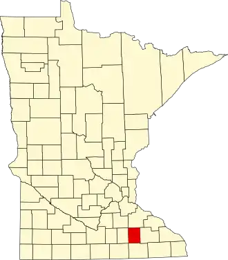 Map of Minnesota highlighting Dodge County