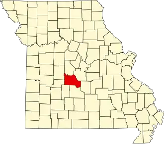 Map of Missouri highlighting Camden County