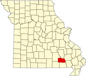 Map of Missouri highlighting Carter County