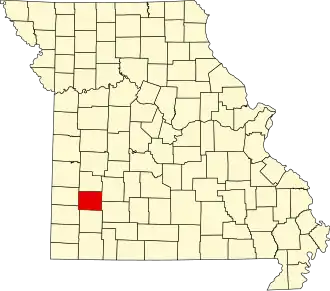 Map of Missouri highlighting Dade County
