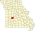 Map of Missouri highlighting Hickory County