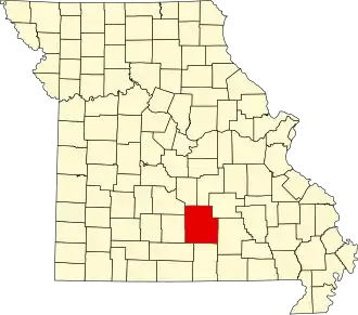 Map of Missouri highlighting Texas County