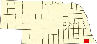 Map of Nebraska highlighting Pawnee County