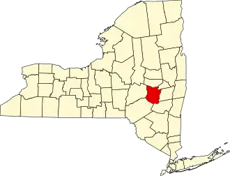 Map of New York highlighting Schoharie County