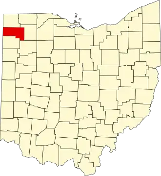 Map of Ohio highlighting Defiance County