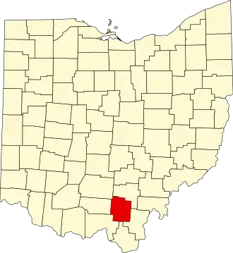 Map of Ohio highlighting Jackson County