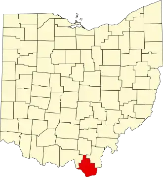 Map of Ohio highlighting Lawrence County