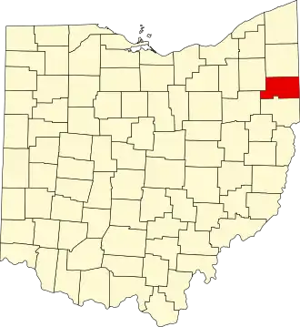 Map of Ohio highlighting Mahoning County