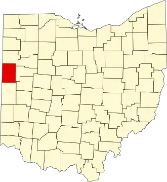 Map of Ohio highlighting Mercer County