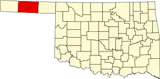 Map of Oklahoma highlighting Texas County