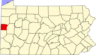 Map of Pennsylvania highlighting Lawrence County