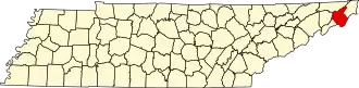 Map of Tennessee highlighting Carter County