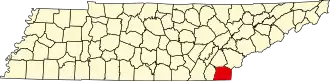 Map of Tennessee highlighting Polk County