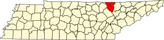 Map of Tennessee highlighting Scott County
