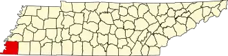 Map of Tennessee highlighting Shelby County
