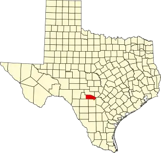 Map of Texas highlighting Bandera County