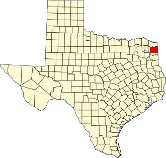 Map of Texas highlighting Cass County