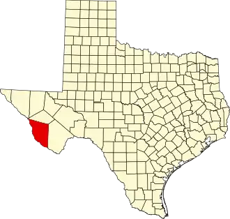 Map of Texas highlighting Presidio County