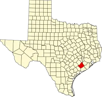 Map of Texas highlighting Wharton County