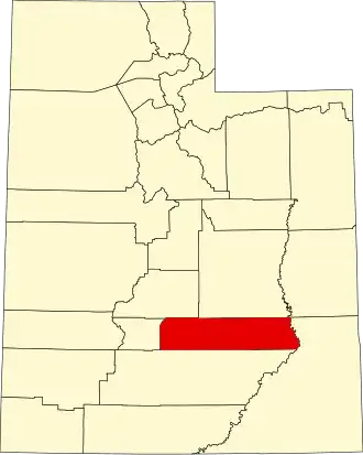 Map of Utah highlighting Wayne County