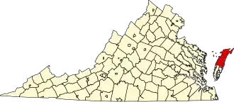 Map of Virginia highlighting Accomack County