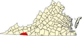 Map of Virginia highlighting Grayson County