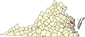Map of Virginia highlighting Middlesex County