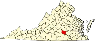 Map of Virginia highlighting Nottoway County
