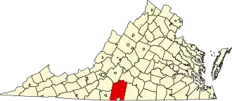 Map of Virginia highlighting Pittsylvania County