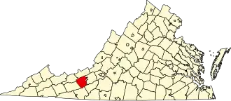 Map of Virginia highlighting Pulaski County