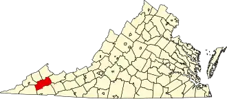 Map of Virginia highlighting Russell County