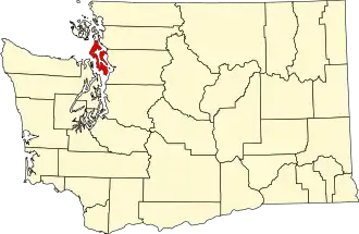 Map of Washington highlighting Island County
